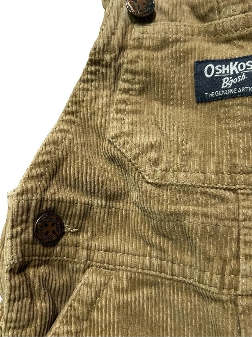 Baby Boy Oshkosh Beige Corduroy Overalls Plaid Cuffs Size 12 Months - Picture 3 of 4